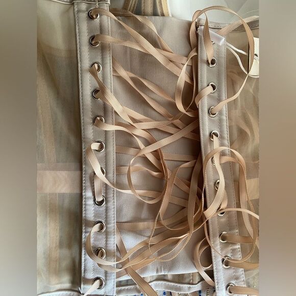 PERFECT CORSET NY  Satin Corset Beige Size Medium Lace Up Back Girdle NWT - Picture 6 of 13